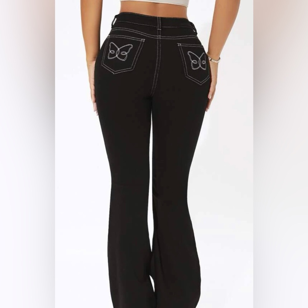 SHEIN petite butterfly embroidered jeans